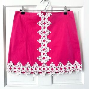 Lilly Pulitzer Mara Pink White Appliqué Embroidered A-Line Mini Skirt Size 2